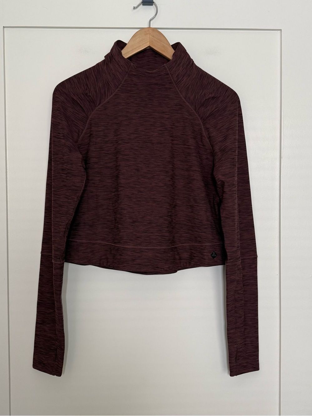 Prana Zandra Crop Top Womens M Heather Purple Funnel Neck Long Sleeve Athleisure